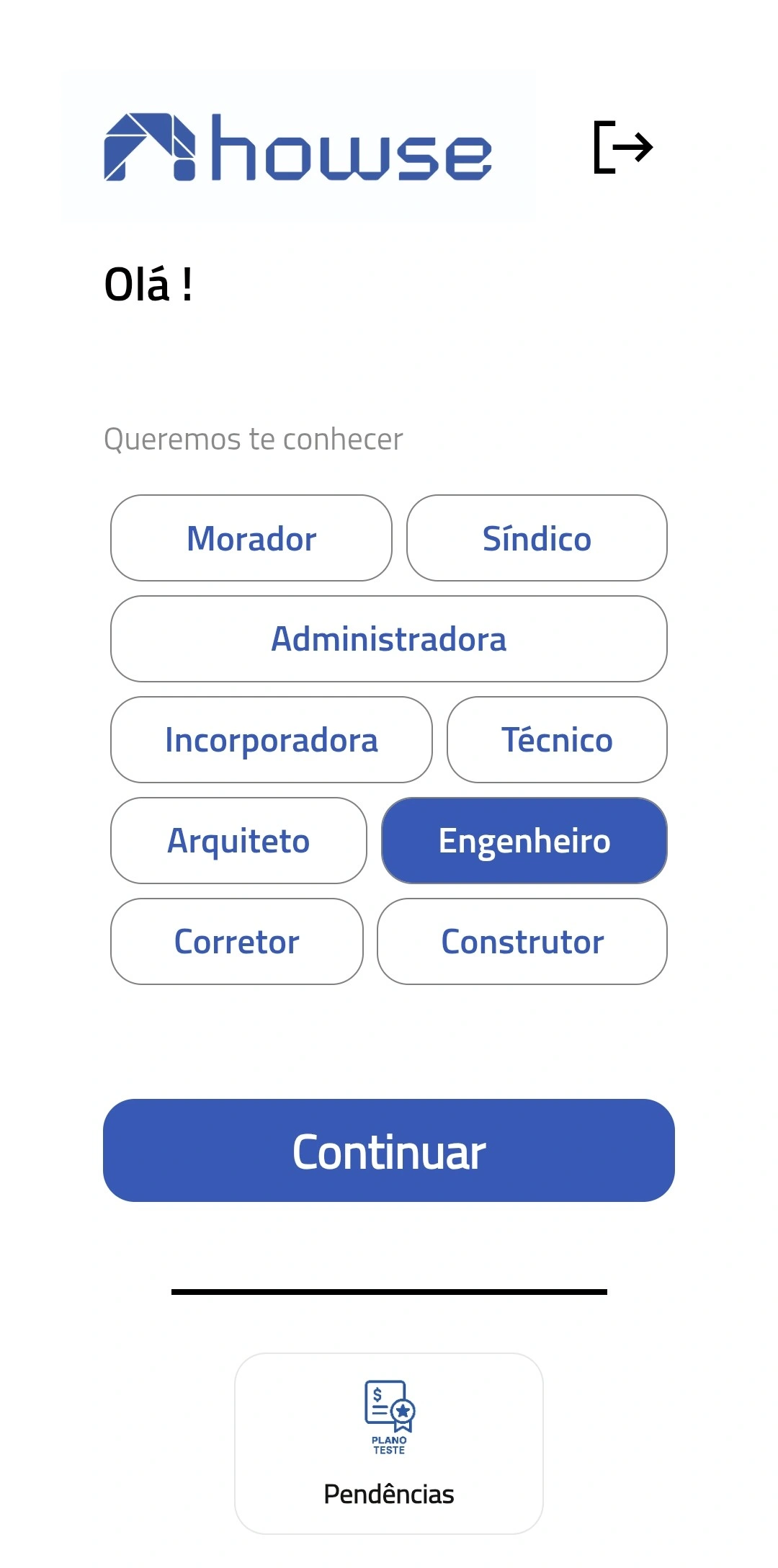 Boas-vindas: onboarding perguntando o perfil do usuário