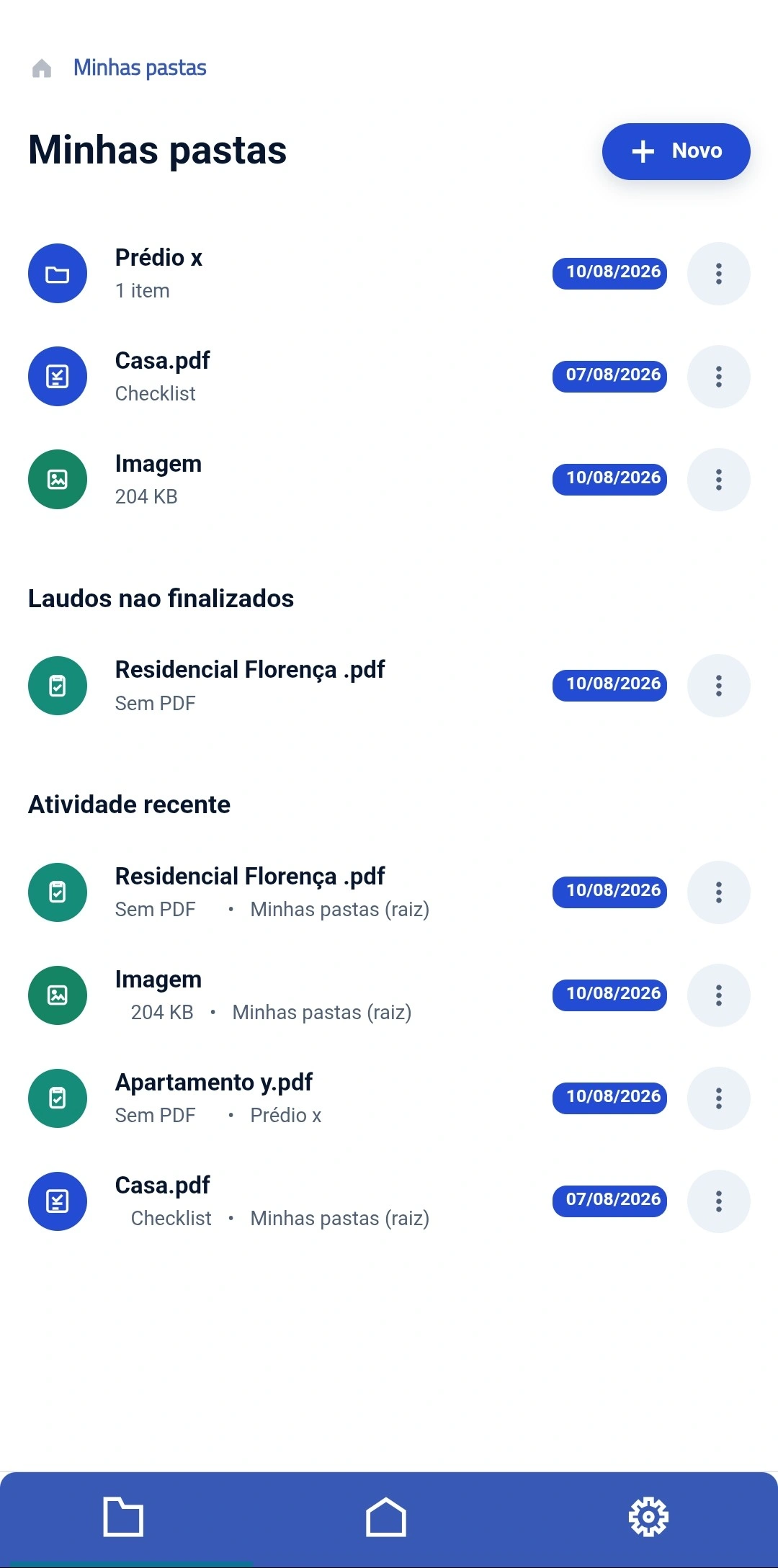 Minhas pastas com laudos e vistorias salvos